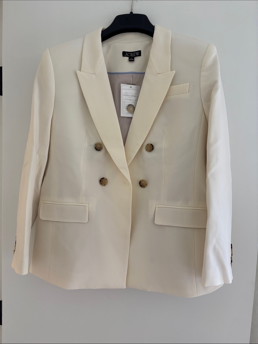 J. Crew Women’s Double-Breasted Cream Blazer with Tortoiseshell Buttons
